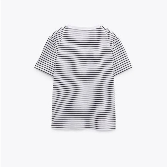 Zara cotton crew neck t shirt with black and white stripes - Picture 3 of 3